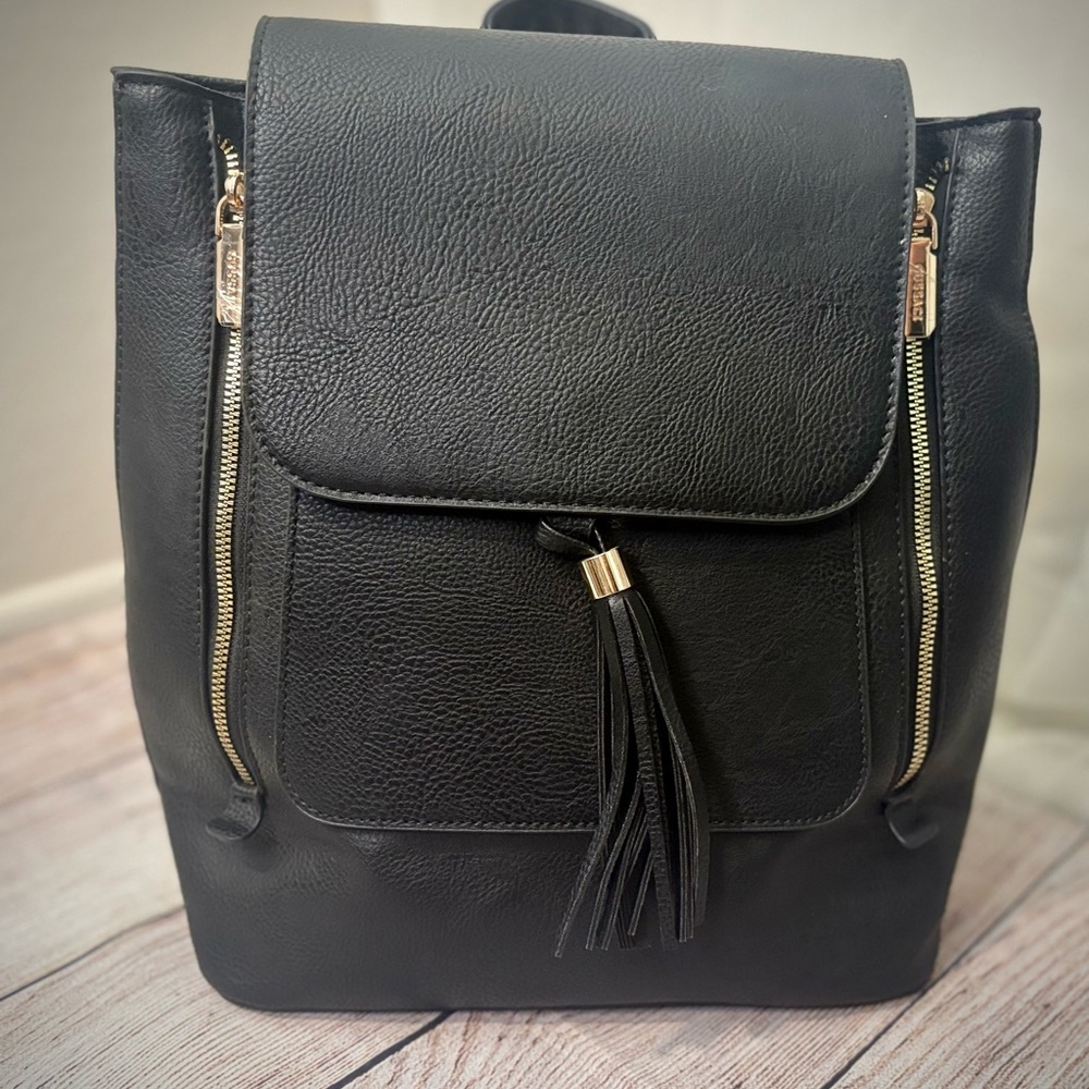 Elegant Black Leather Backpack